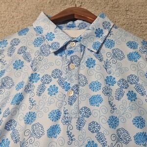 Kaipar Polo Shirt Men's Med Blue Floral Performance Short Sleeve Athleisure Golf